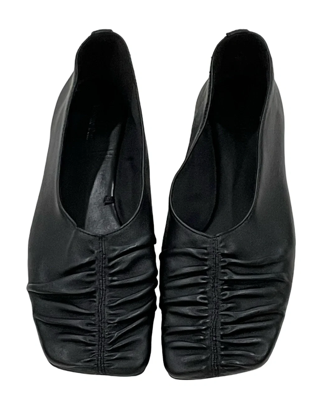 Black Ruched Square-Toe Flats, Massimo Dutti, Size 8